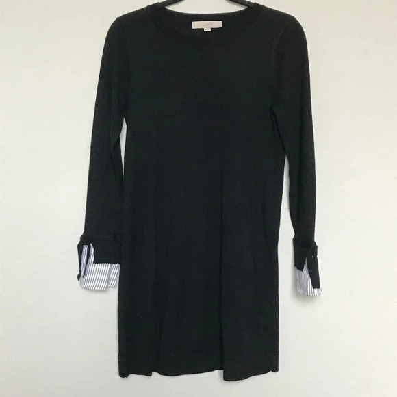 Loft Black Long Sleeve Layered Sweater Dress - Picture 1 of 5